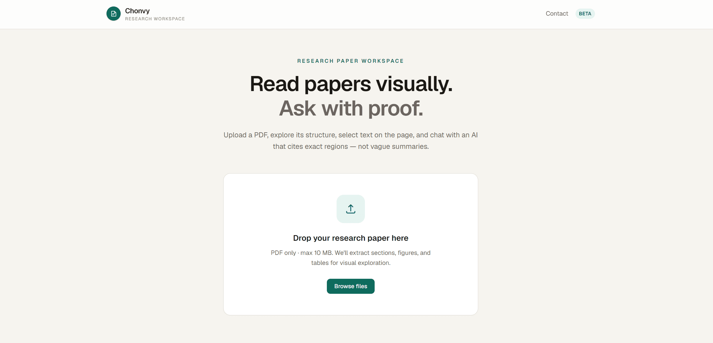Chonvy homepage with paper upload