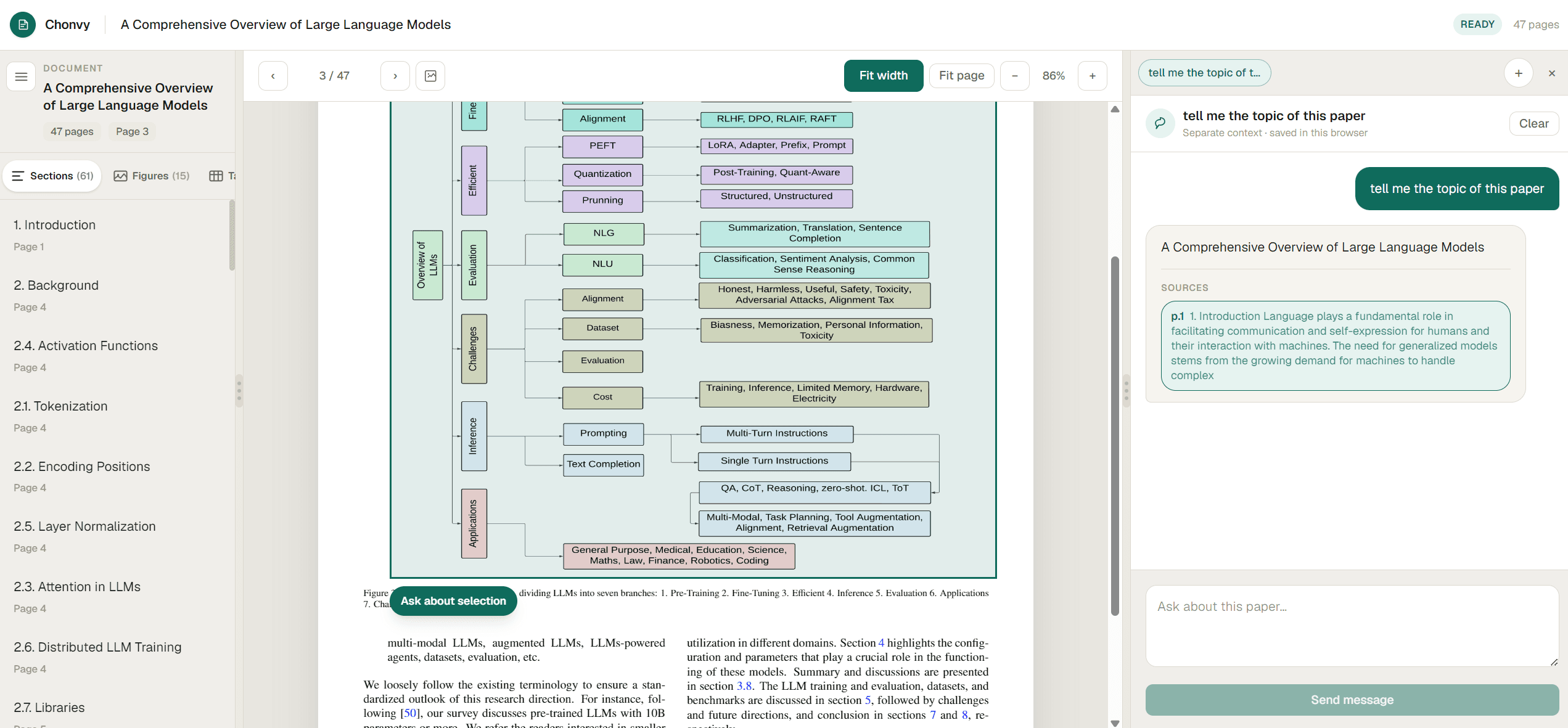 Selecting a figure on the PDF and asking the AI about it